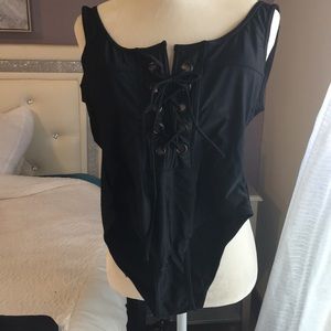 Black bathing suit with tie up front
